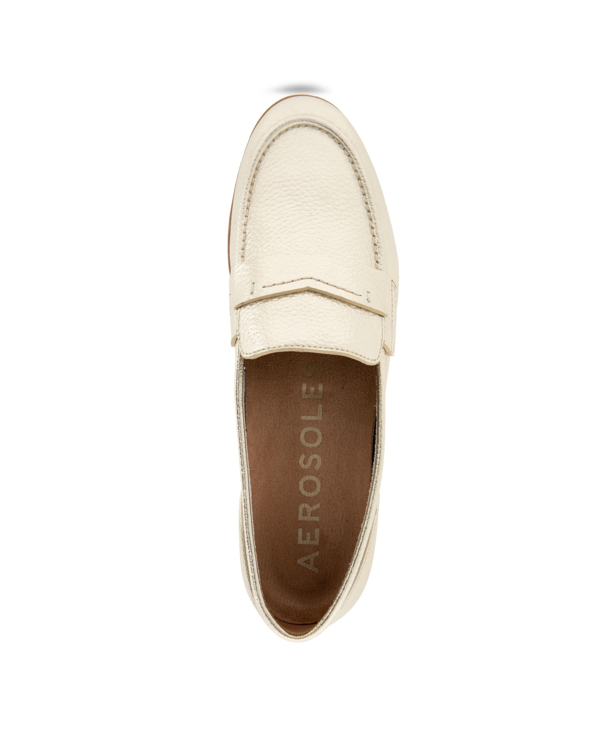 Shop Aerosoles Women's Winona Almond Toe Loafer Flats In Gold Metallic Pebbled Leather