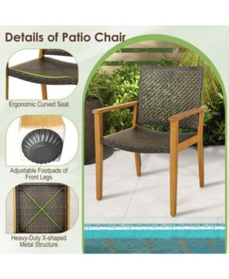 Set of 4 Outdoor Rattan Chairs with Sturdy Acacia Wood Frame for Patio or Garden