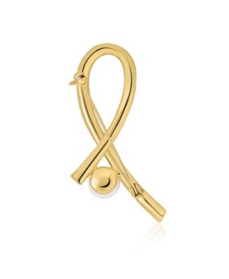 White Pearl Crystal Pave Pink Ribbon Breast Cancer Brooch Pin