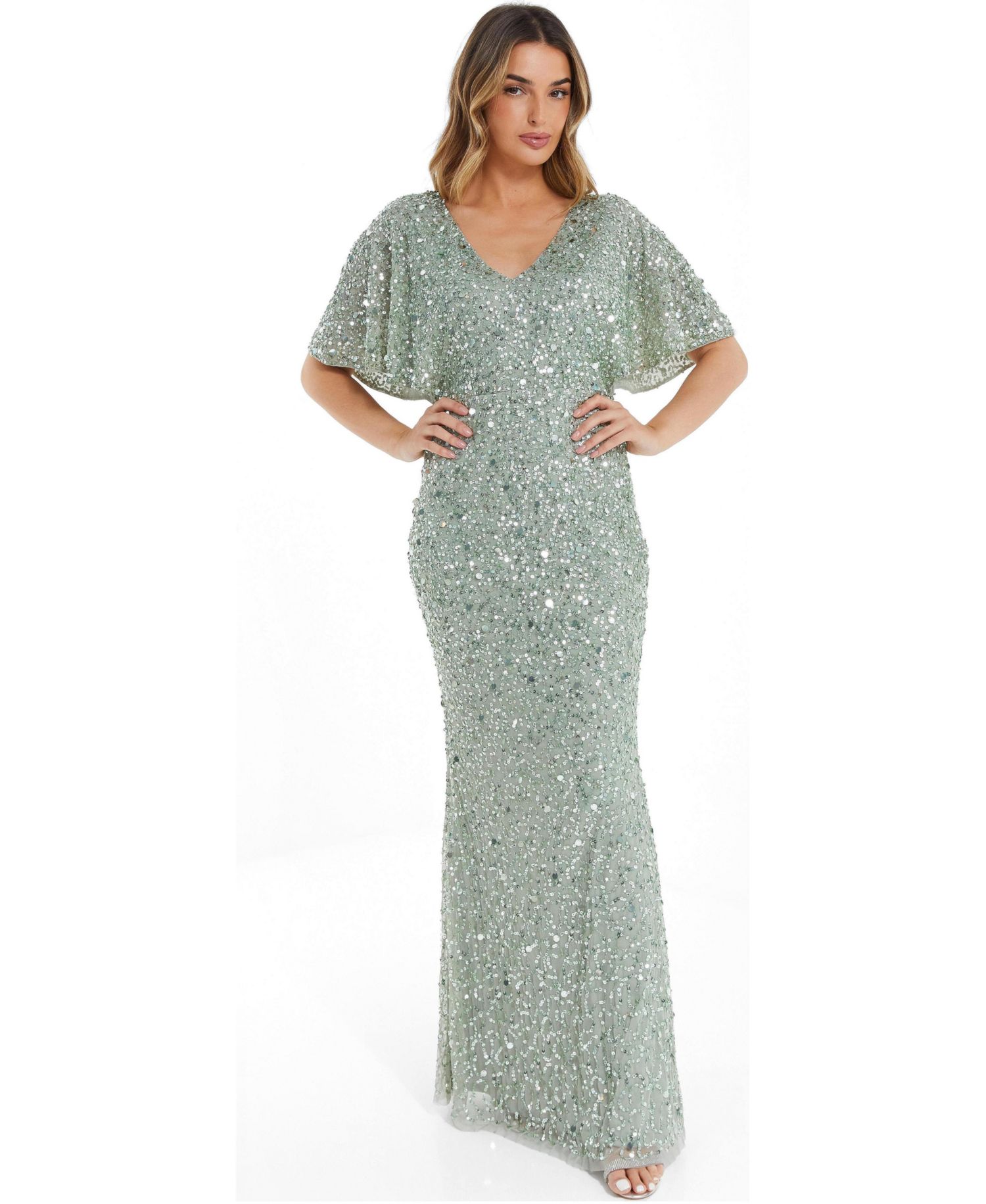 Women's Sequin Batwing Maxi Dress