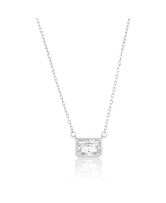 Sterling , Rectangle Bezel-Set CZ Necklace