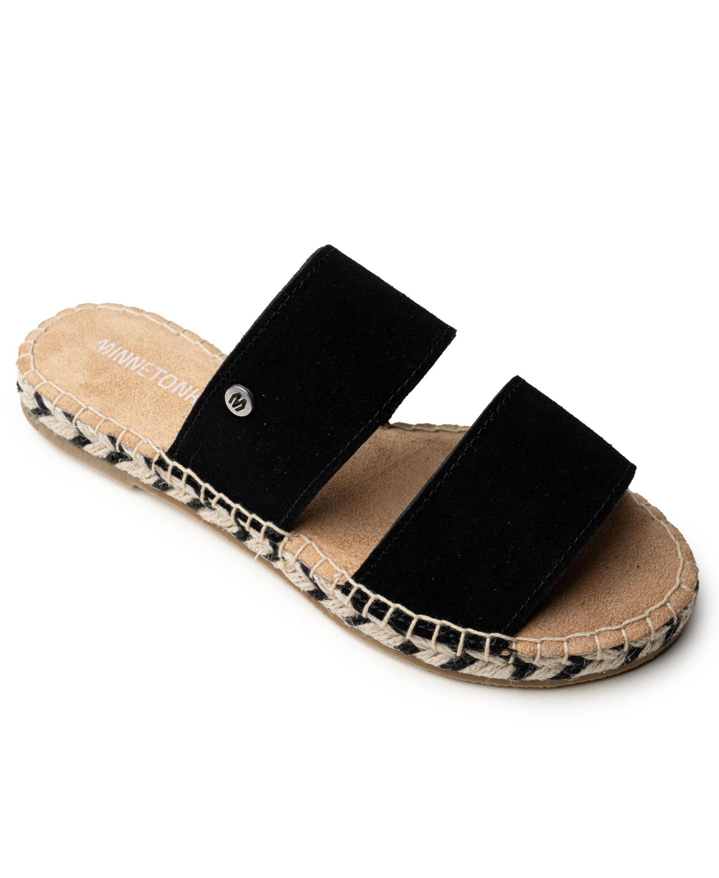 Женские сандалии Minnetonka Poppie Suede Slide, цвет: Чёрный — фото 1