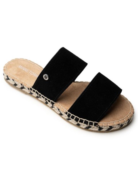 Женские сандалии Minnetonka Poppie Suede Slide, цвет: Чёрный