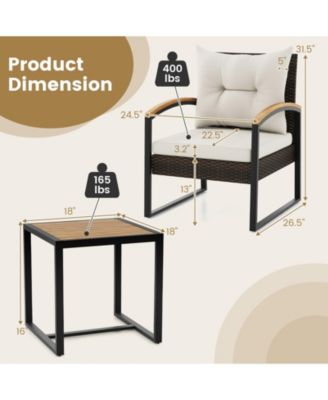 3 Piece Patio Conversation Set with Solid Acacia Wood  Armrests and Tabletop