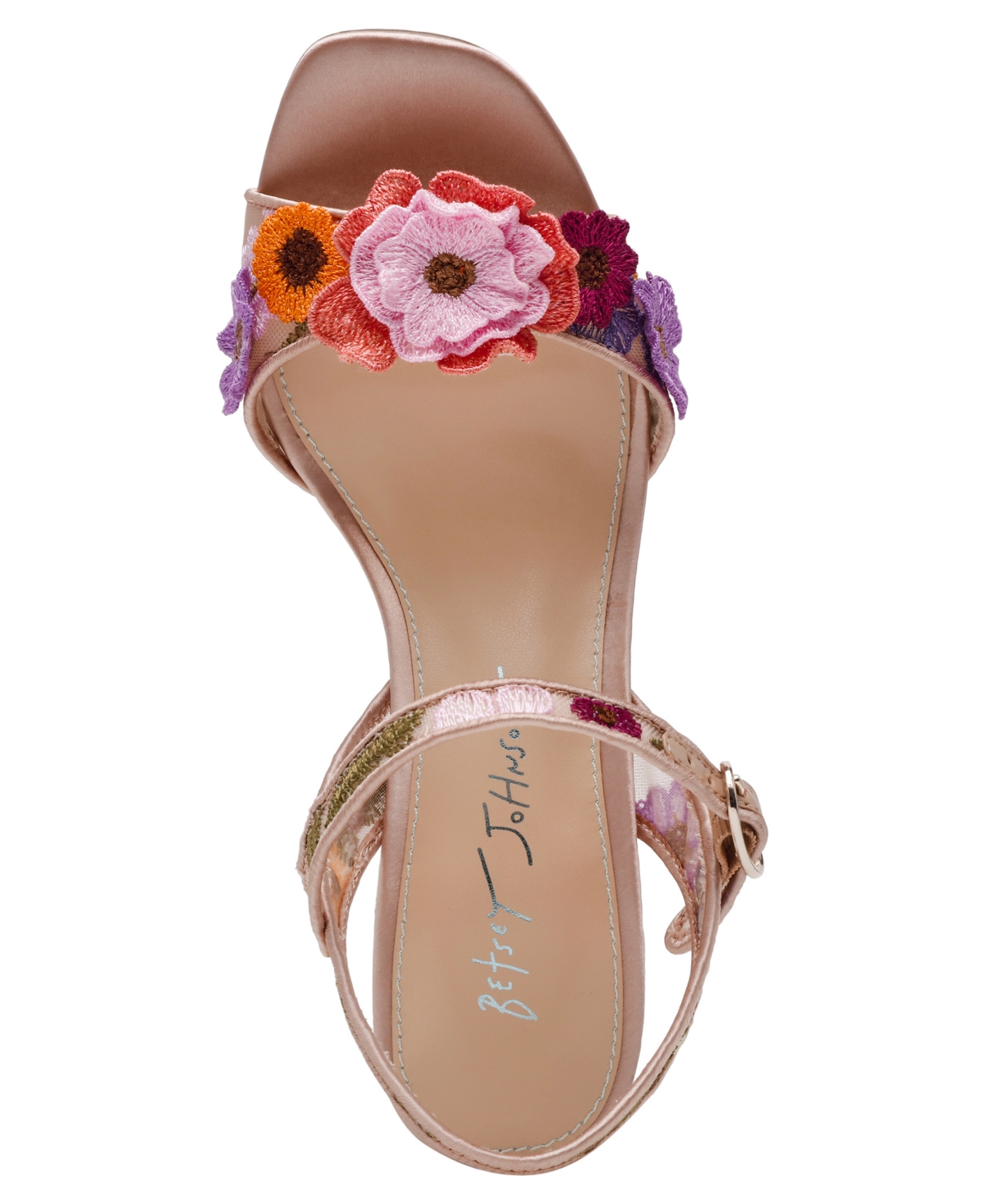 Shop Betsey Johnson Women's Blare Floral Applique Block Heel Sandals In Nude Multi