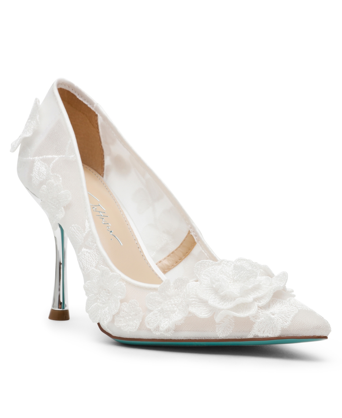 Shop Betsey Johnson Women's Aimey Floral Applique Mesh Pumps In Ivory