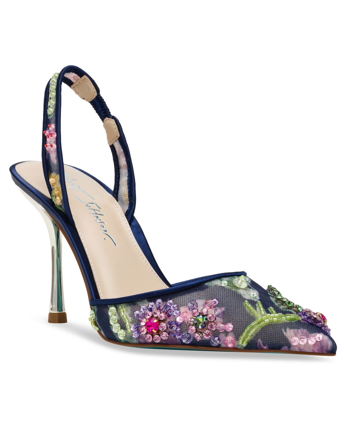 BETSEY JOHNSON VELMA JEWELED MESH SLINGBACK PUMPS 