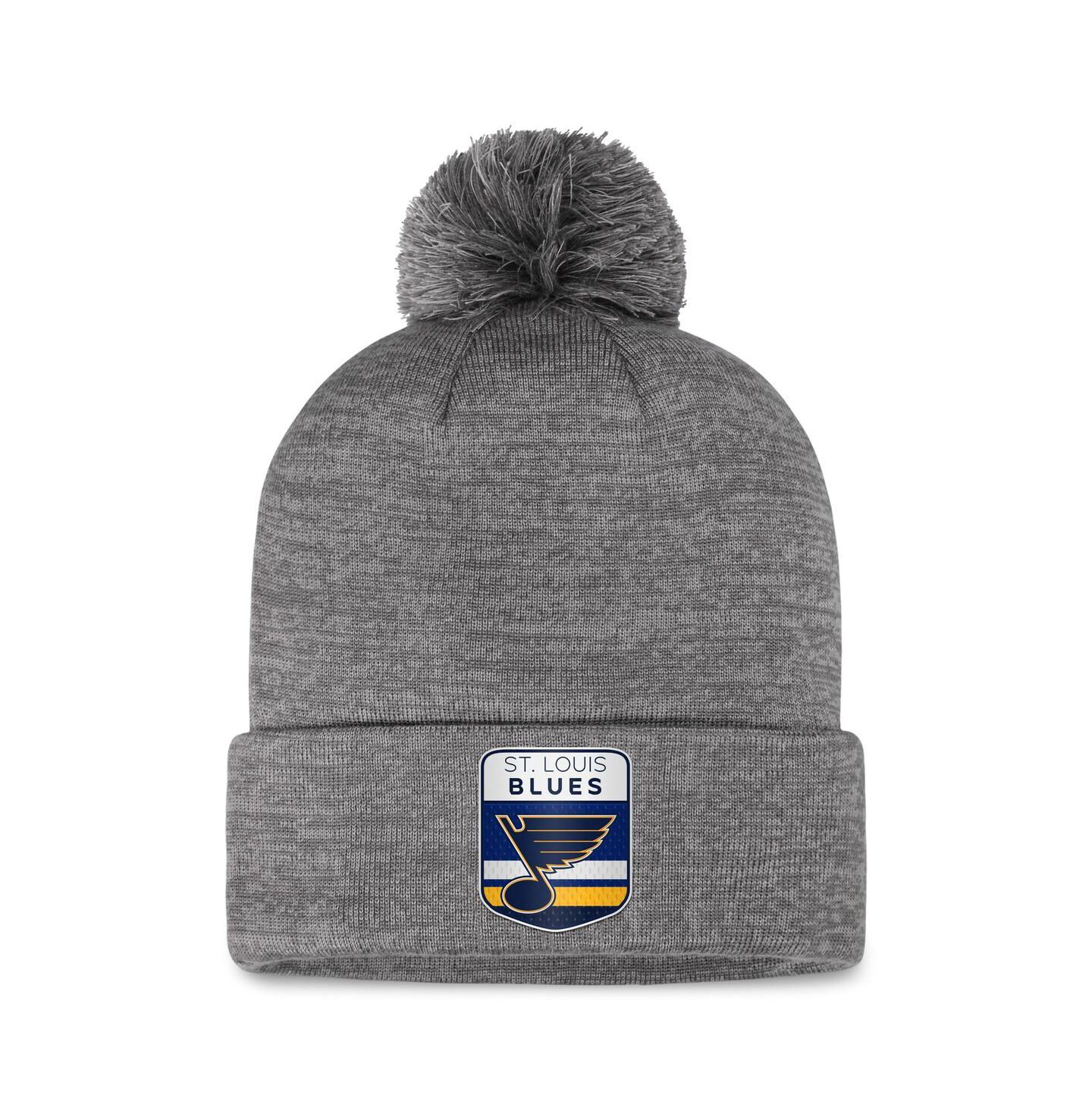Мужская шапка Fanatics Gray St. Louis Blues Authentic Pro Home Ice Cuffed Knit Hat with Pom — фото 1
