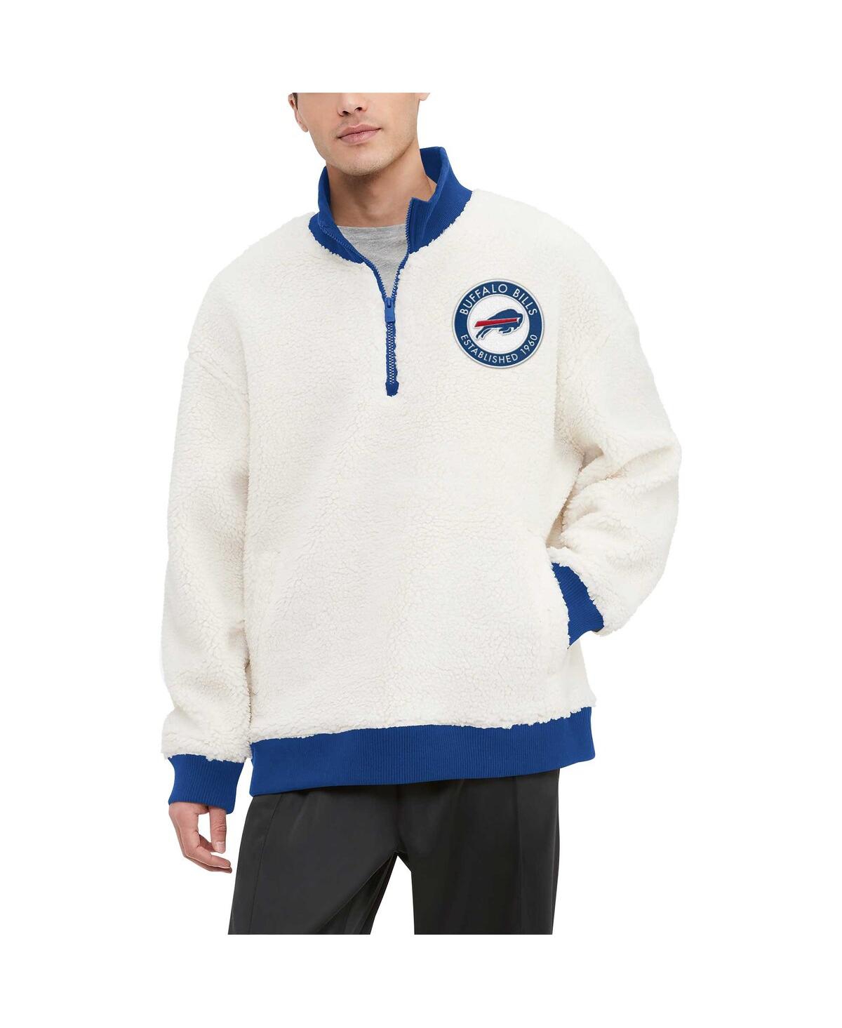 TOMMY HILFIGER MEN'S CREAM BUFFALO BILLS JORDAN SHERPA QUARTER-ZIP SWEATSHIRT 