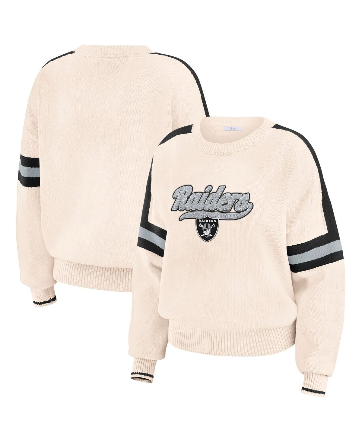Women's Cream Las Vegas Raiders Stripe Pullover Sweater - Cream
