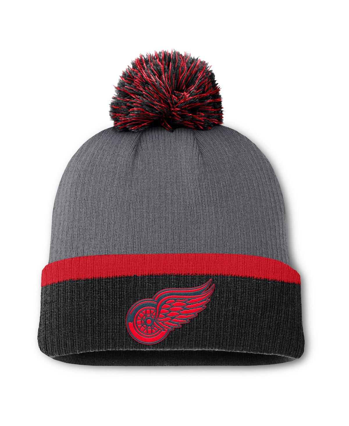 Fanatics Women's Charcoal Detroit Red Wings Cuffed Knit Hat With Pom In Charcoal