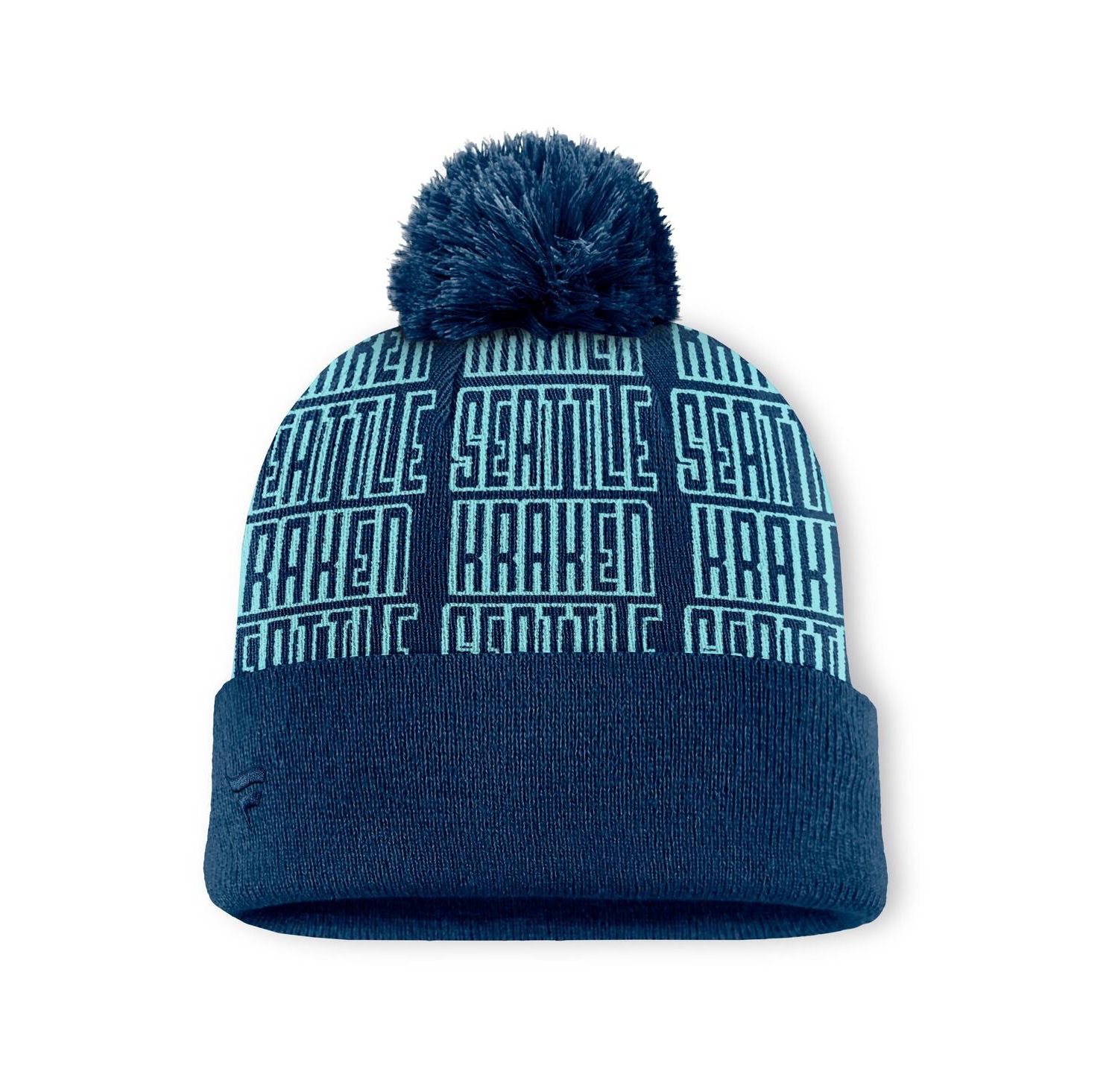 Men's Navy/Light Blue Seattle Kraken Fundamental Empty Net Cuffed Knit Hat with Pom