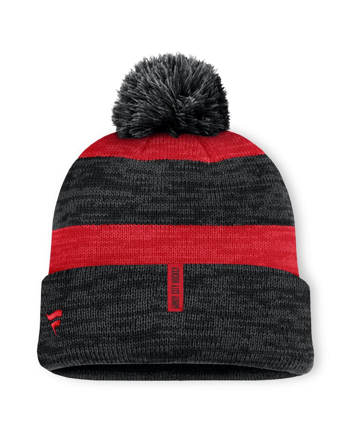 Fanatics Men's Black Chicago Blackhawks Fundamental Red Line Cuffed Knit Hat With Pom In Black