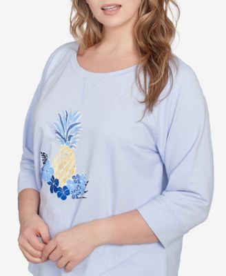 Plus Size Making Waves Pineapple Printed 3/4 Sleeve Top
