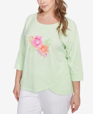 Plus Size Hibiscus Print 3/4 Sleeve Top
