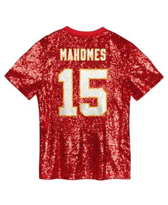 Girls Youth Patrick Mahomes Red Kansas City Chiefs Sequin V-Neck Fashion Jersey