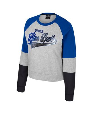 Women's Heather Gray Duke Blue Devils Katinka Rhinestone Scoop Neck Pullover Sweatshirt