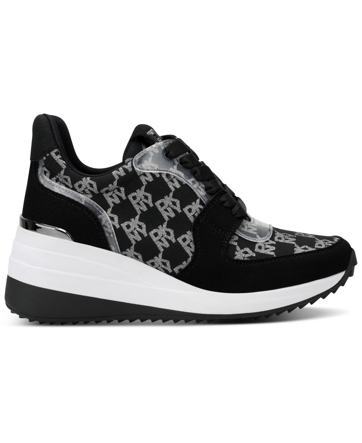 Shop Dkny Women's Kamay Lace-up Wedge Sneakers In Black,nickel