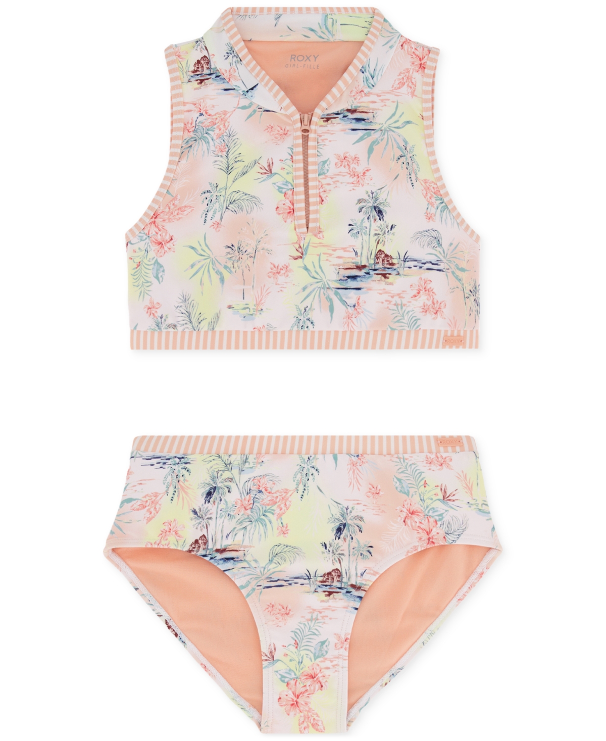 Roxy Big Girls North Shore Two-piece Swimsuit Set In Peach Nectar