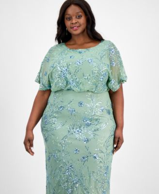 Plus Size Round-Neck Blouson Sequin Dress