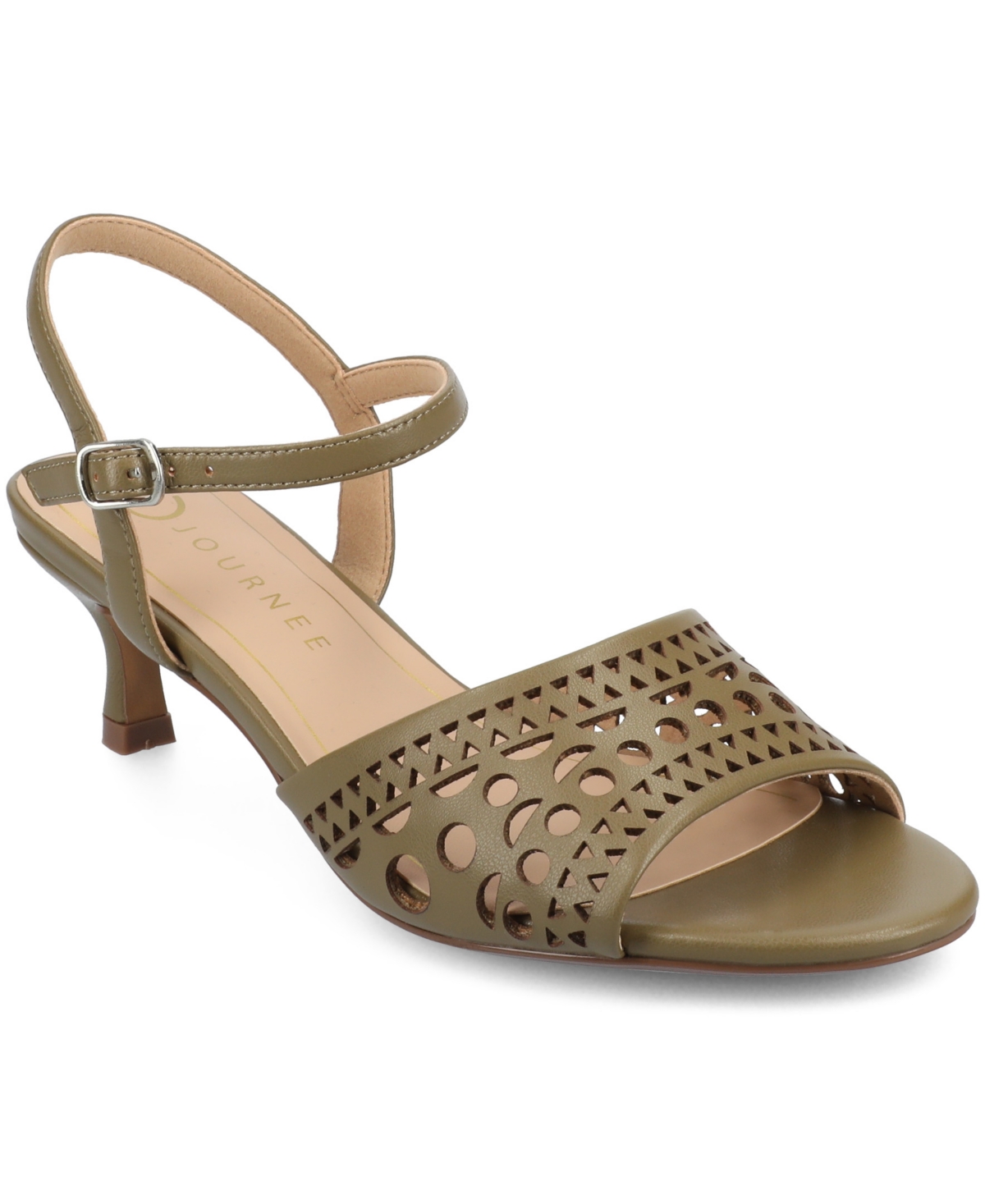 Shop Journee Collection Women's Jessly Perforated Kitten Heel Dress Sandals In Olive