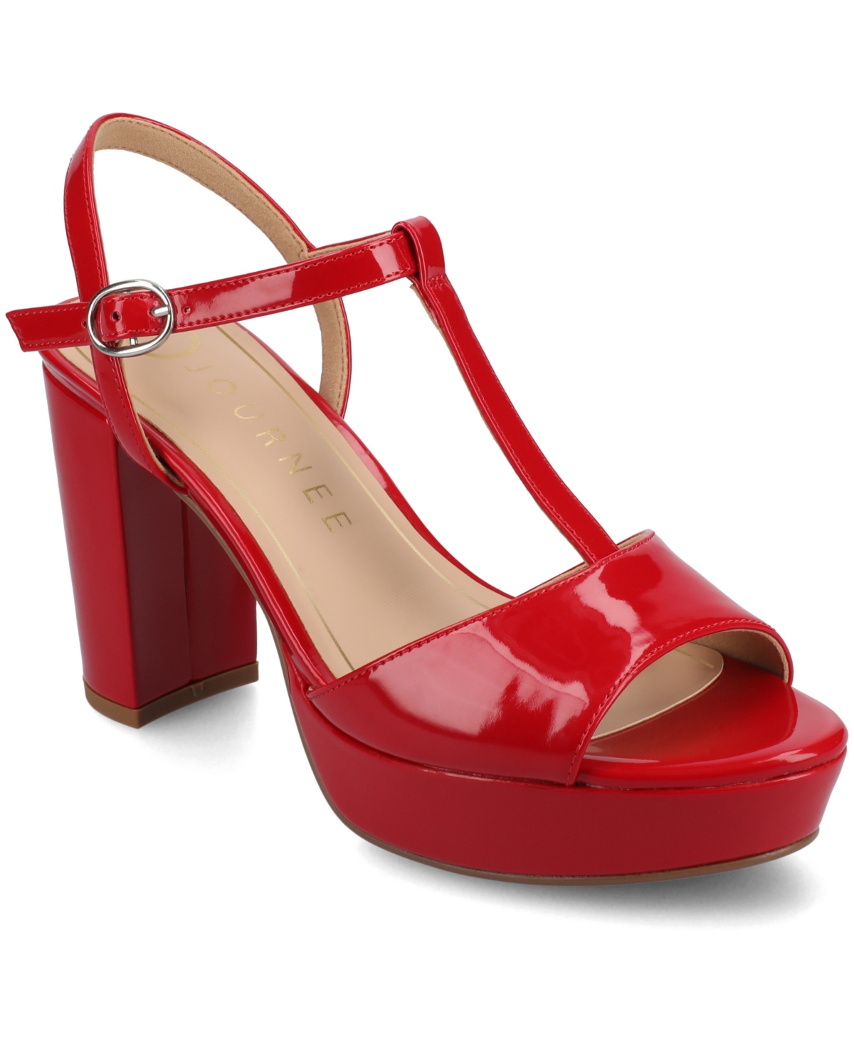 Journee Collection Women's Nalie T-strap Platform Dress Sandals In Red Patent