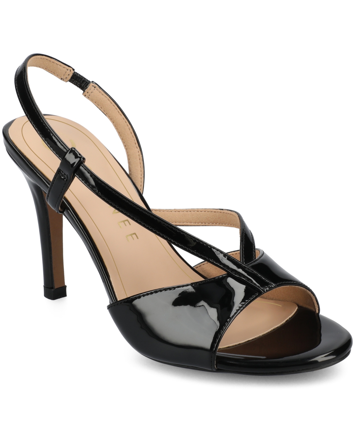 Journee Collection Women's Varra Crossover Strap Dress Sandals In Black Patent
