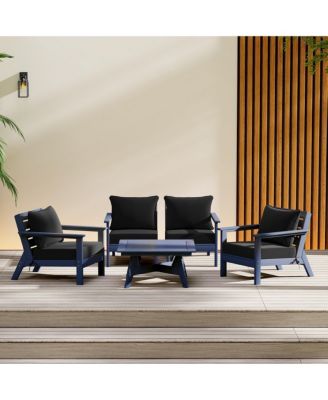 Outdoor 5-Piece Navy Blue Modular Sectional Patio Furniture Sofa Set