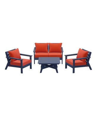 Outdoor 5-Piece Navy Blue Modular Sectional Patio Furniture Sofa Set