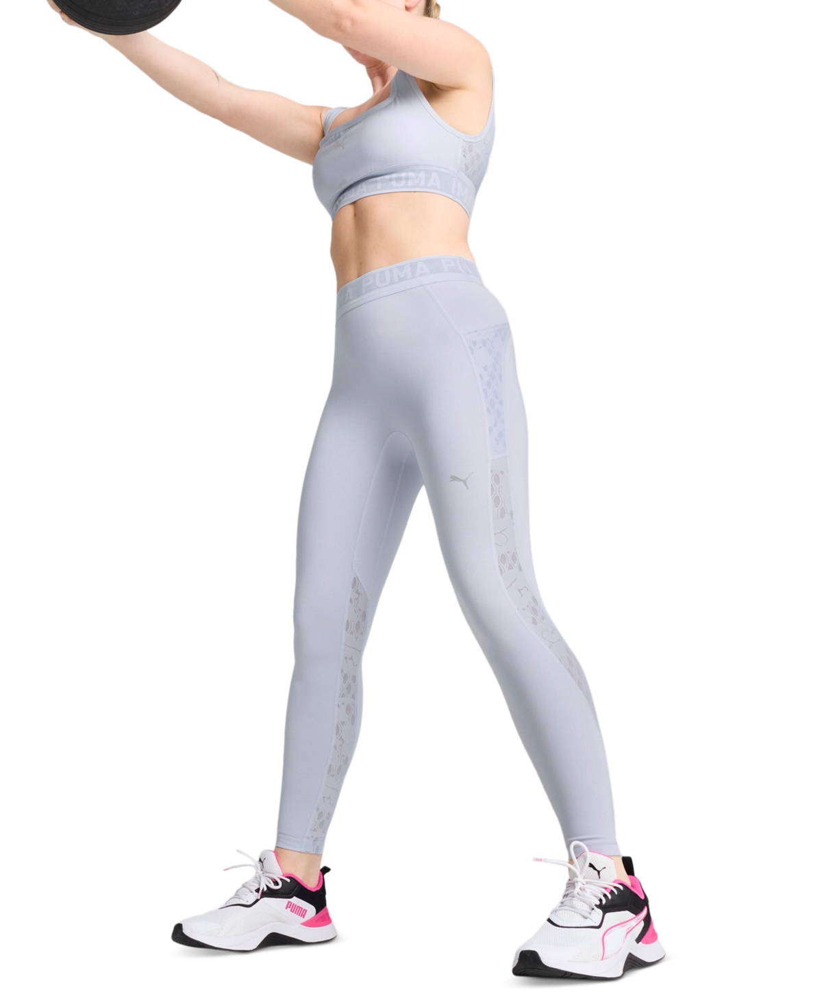 Puma Women's Lace Mesh Logo High-waist 7/8 Leggings In Cool Weather