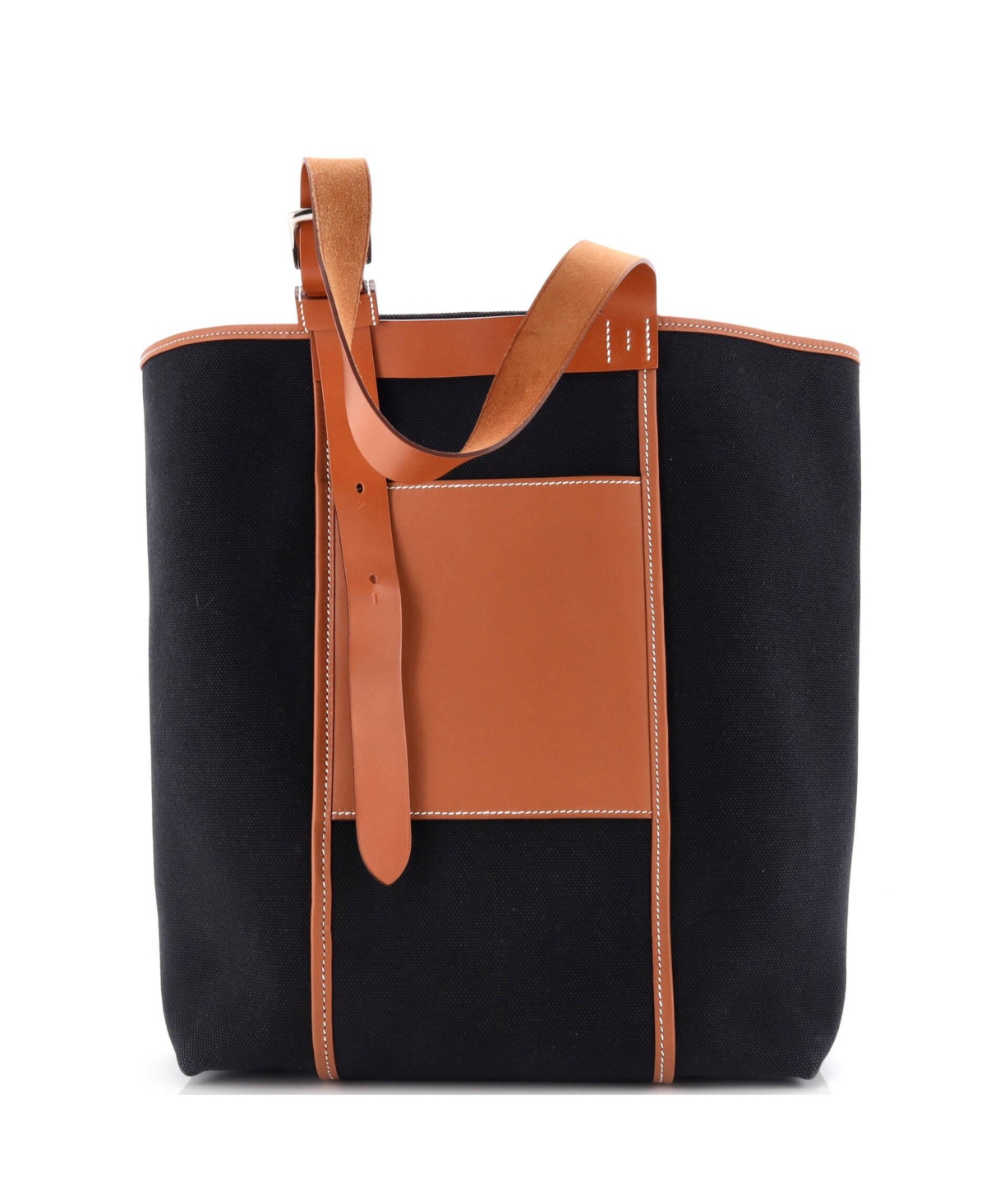27 Etriviere Pocket Tote Toile and Leather - Black/ brown
