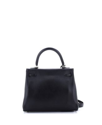 Pre-Owned Hermes Kelly 25 Handbag Black Swift with Palladium Hardware
