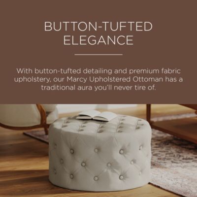 Marcy Traditional Round Ottoman in Dove Fabric Upholstery