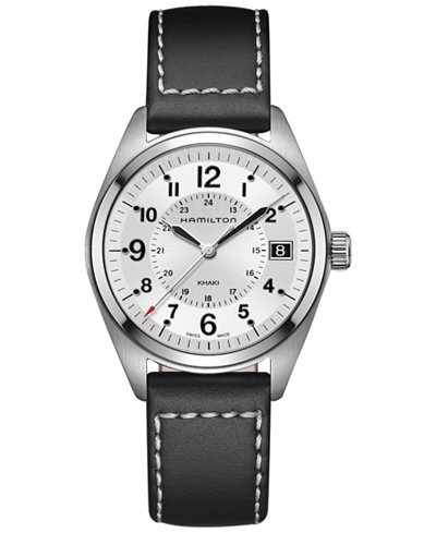 Hamilton Men's Swiss Khaki Field Black Leather Strap Watch Watch 40mm H68551753
