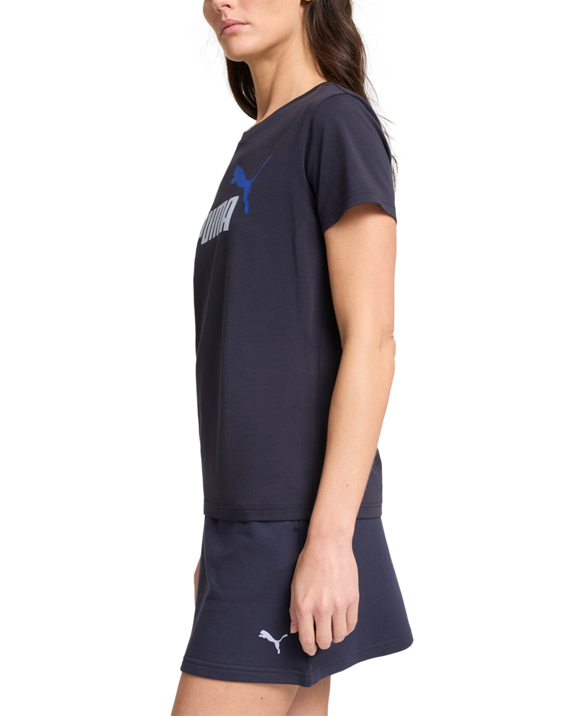 Puma Women's Essential Cotton Cat-logo Crewneck T-shirt In New Navy