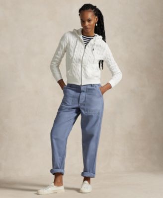 Women's Cable-Knit Cotton Full-Zip Hoodie Sweater