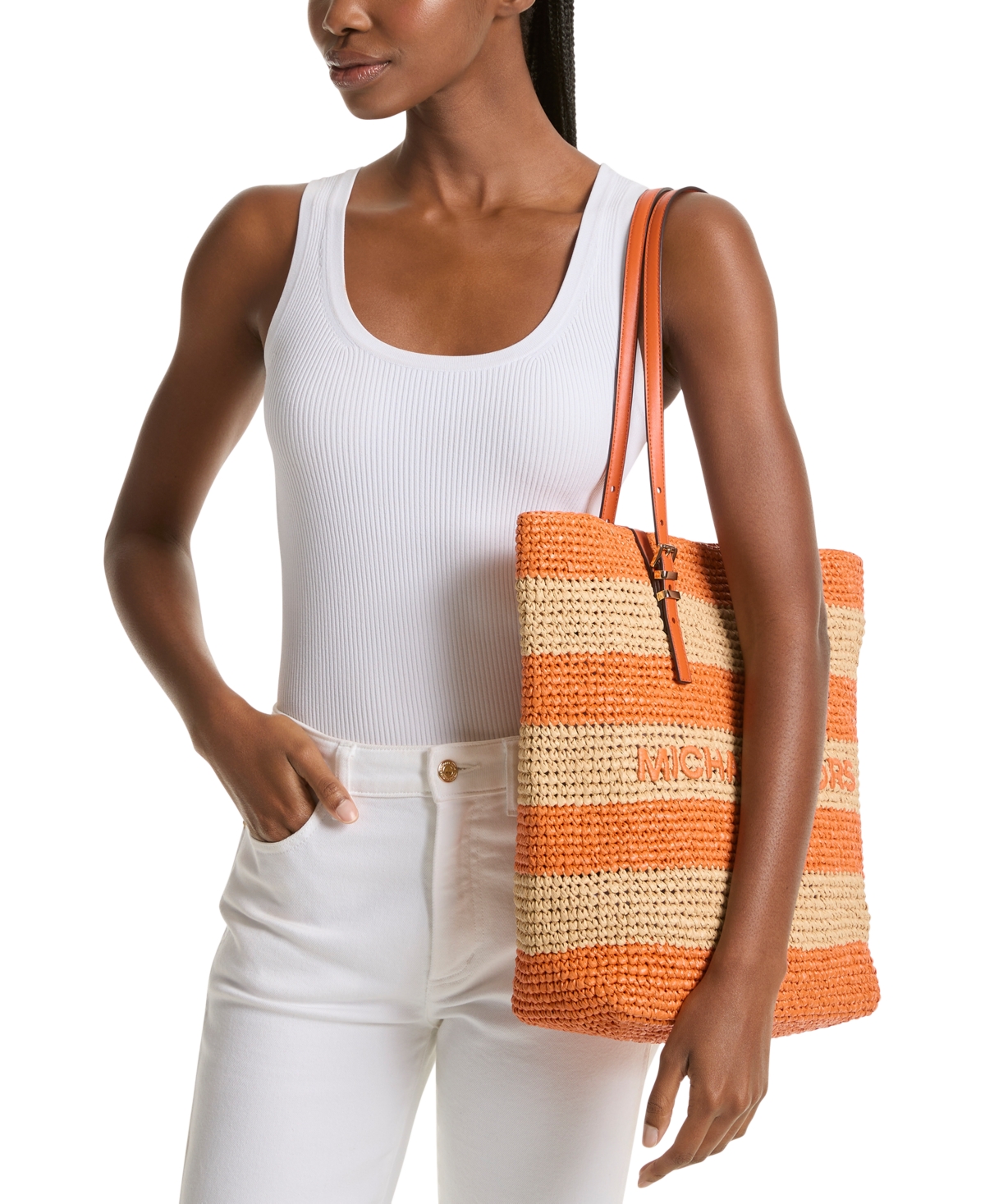Michael Kors Quinn Large Hand-crocheted Tote Bag In Orange Punch