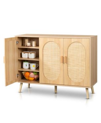 Modern Rattan Shoe Storage Cabinet with 3 Doors and Adjustable Shelves