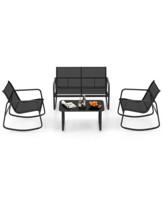 8 PCS Rocking Bistro Set Patio Furniture Set w/ Loveseat Rocking Chairs & Coffee Table