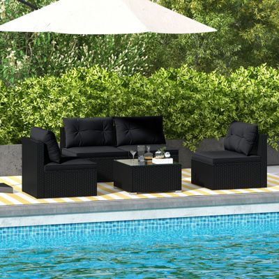 5 PCS Patio Furniture Set w/ Seat & Back Cushions Tempered Glass Tabletop