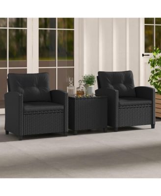 3 PCS Patio Furniture Set w/Tempered Glass Coffee Table Washable Cushions