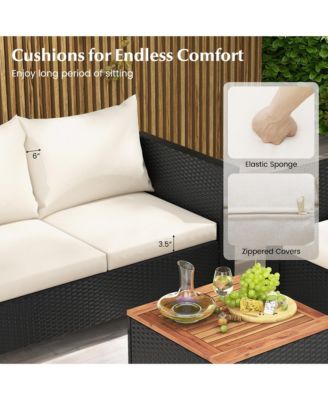 4 Piece Outdoor Conversation Set Patio Cushioned Chairs w/ Storage Coffee Table