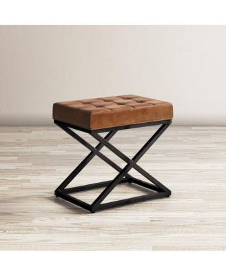 Global Archive Distressed Genuine Leather Ottoman Stool