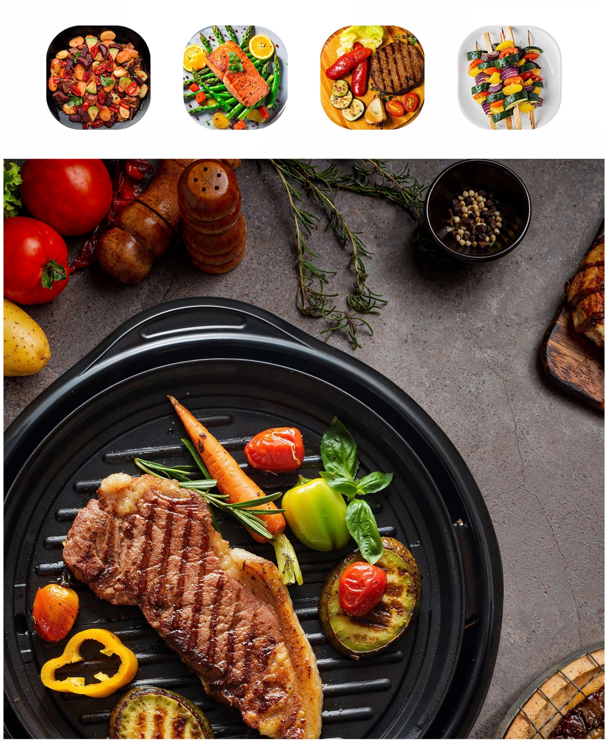 Elite Cuisine 11" Electric Indoor Grill With Tempered Glass Lid In Black