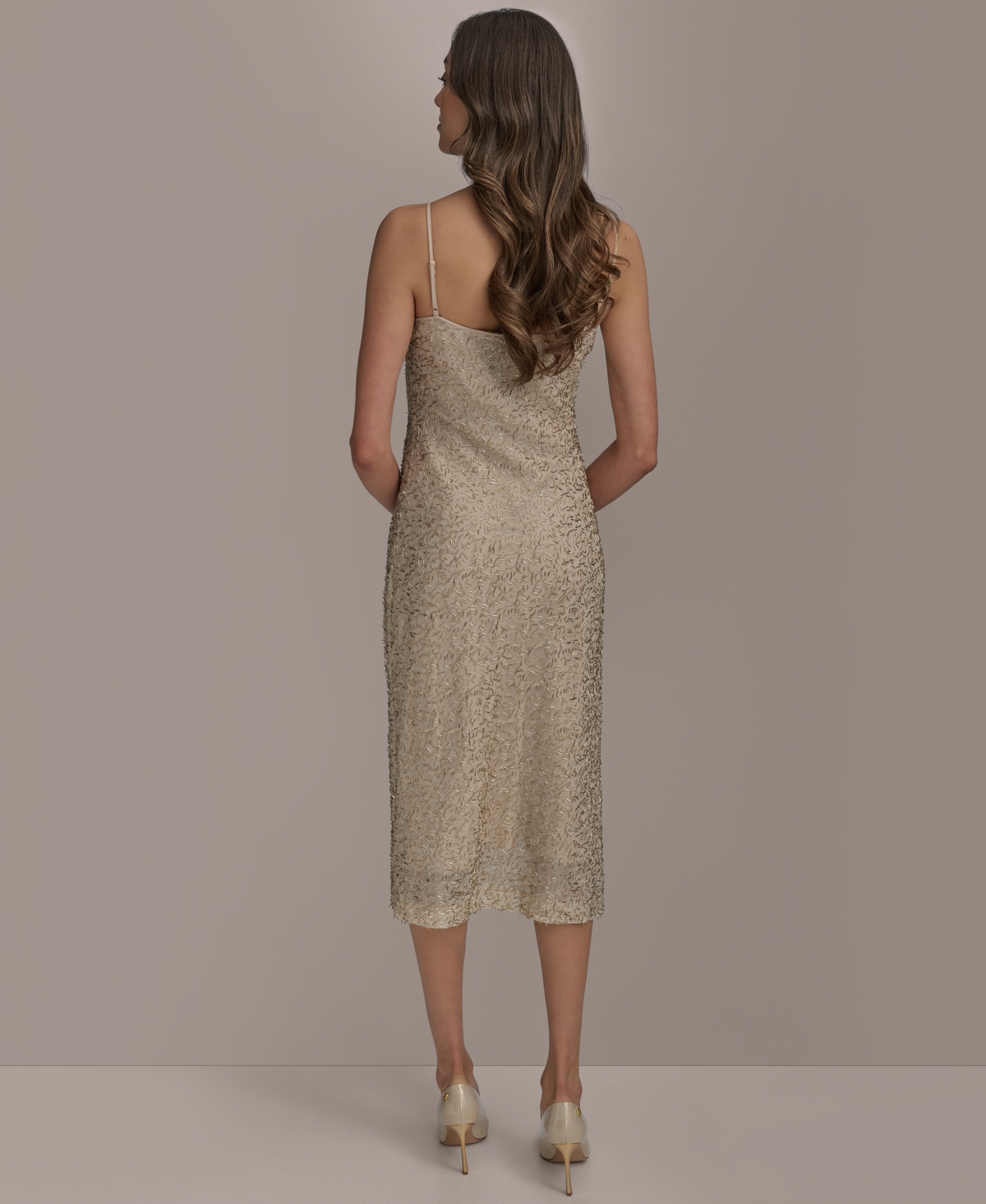 DONNA KARAN WOMEN'S BEADED SLIP DRESS 