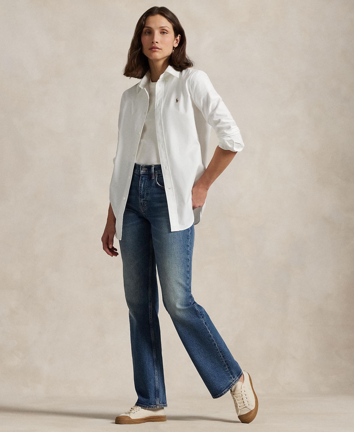 Shop Polo Ralph Lauren Women's Stretch Slim Fit Oxford Shirt In White