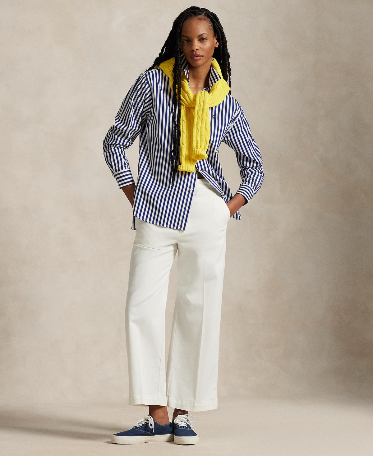Polo Ralph Lauren Relaxed Fit Striped Cotton Shirt In Fall Royal,white