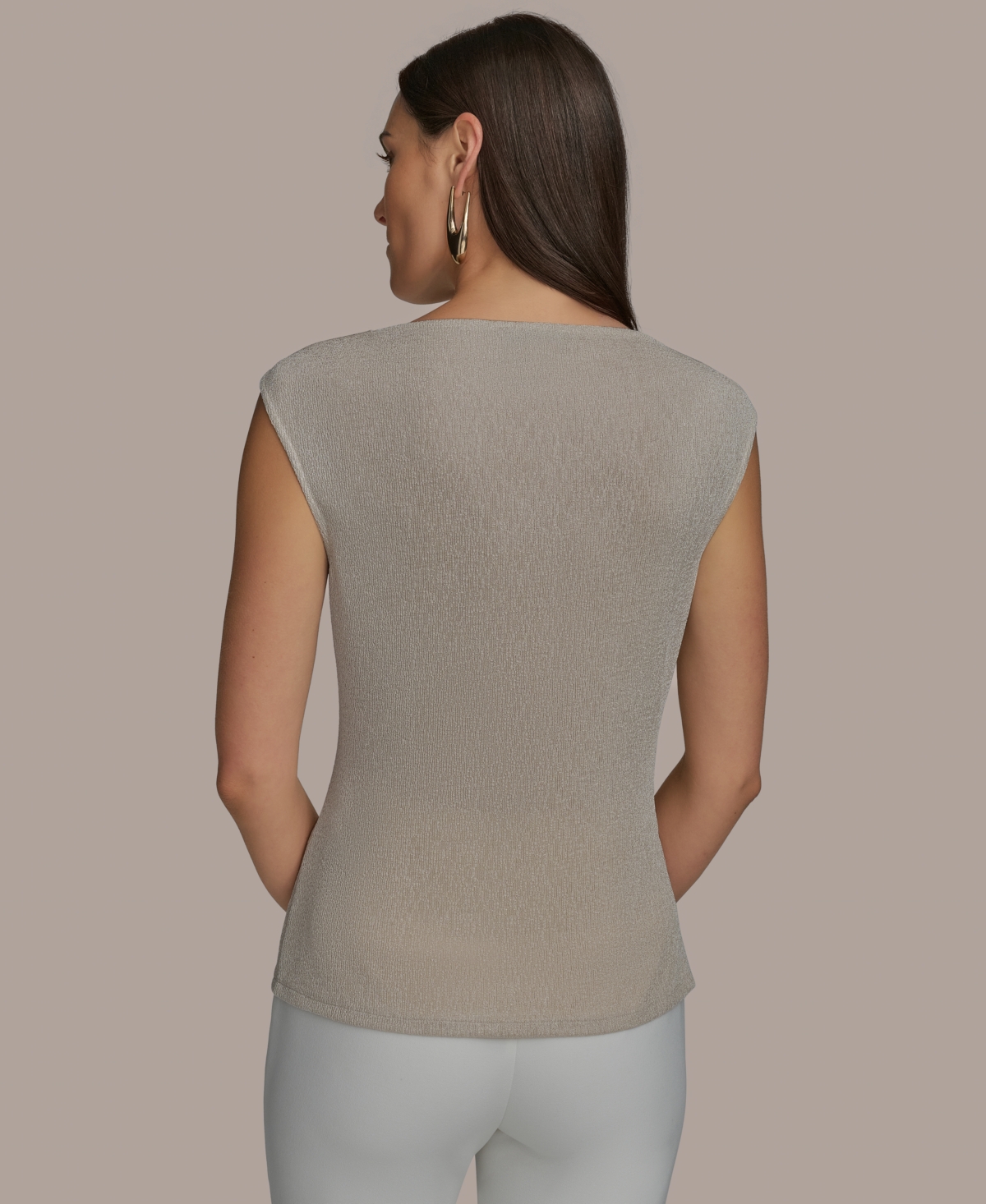 Shop Donna Karan Women's Sleeveless Drape Neck Blouse In Tuscan Grey