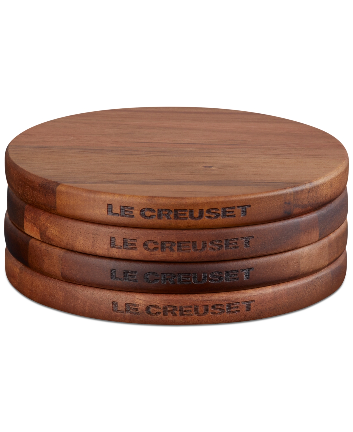 Le Creuset Set Of 4 Magnetic Round Wooden Trivets In Wood