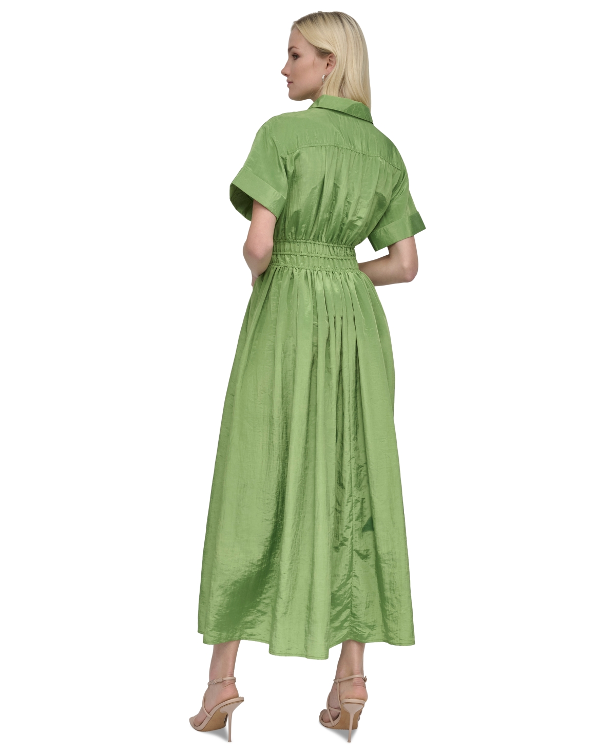 Dkny Petite Textured Drawstring-waist Shirtdress In Salted Lime